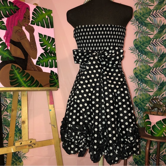 Daisy Black & White Polka Dot Strapless Dress - Picture 2 of 5